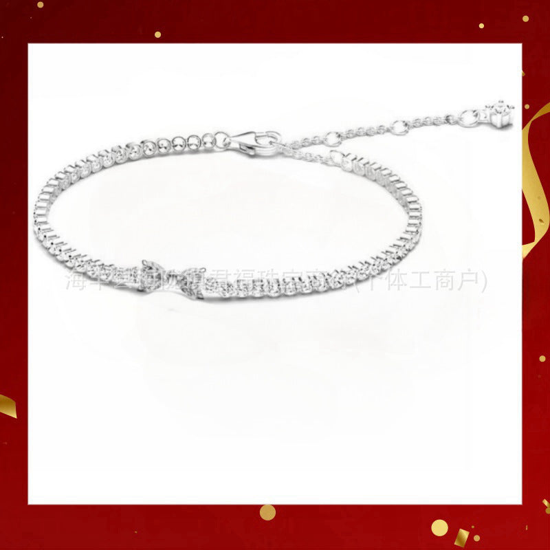 Panjia Silver Plated Hot Selling Product Bow Necklace Ear Stud Ring Bracelet4Set Gift Set Women's All-Matching