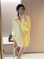 RL Raff Little Pony Logo Embroidered Long Sleeve Plaid Shirt for Women POLO Cotton Sun Protection Shirt Spring Summer Casual Top