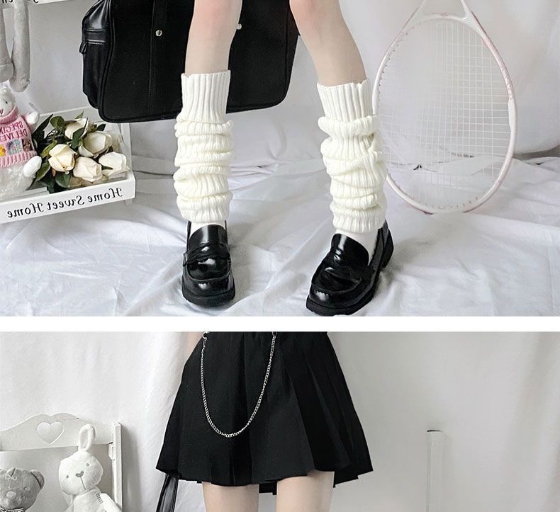 White Knitted Sock Covers Autumn Winter Warm Mid-Calf Socks y2k Harajuku Style Hot Girl Japanese Style jk College Style Slouch Socks for Women.