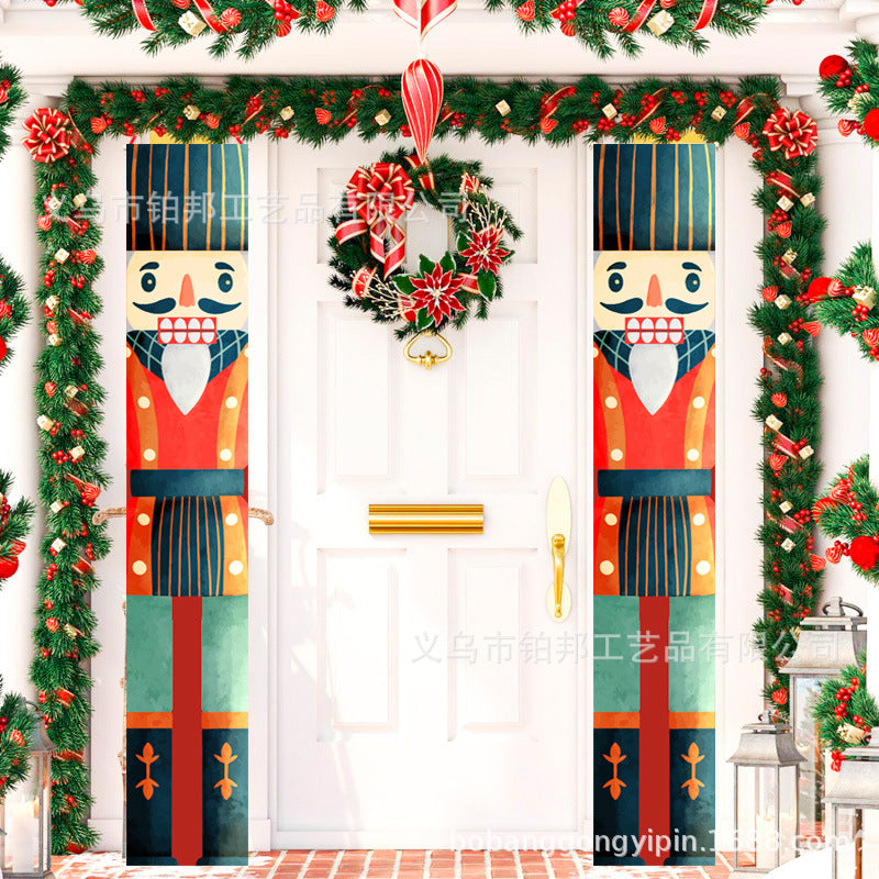 2026New Year Christmas Couplets Santa Claus Soldier Outdoor Decoration Door Curtain Hanging Flag Outdoor European and American