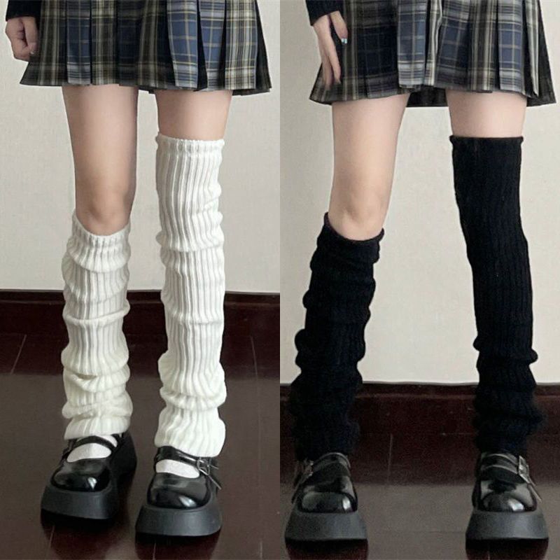 White Knitted Sock Covers Autumn Winter Warm Mid-Calf Socks y2k Harajuku Style Hot Girl Japanese Style jk College Style Slouch Socks for Women.