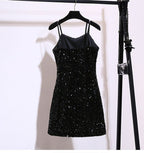 Sequin Strap Dress Little Black Dress Nightclub Black Slimming Sexy Disco Women's Short Dress Party Gathering Dress