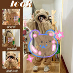 Autumn Winter Little Yellow Chicken One-Piece Pajamas Funny Cute Coral Fleece Couple Robe Unisex Homewear
