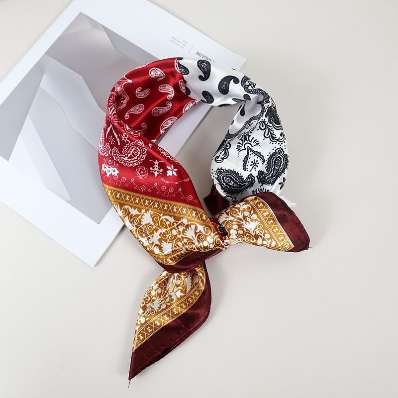 Same Style as Stars2025New Paisley Small Cashew Deformed Insect Satin70Silk Scarf Scarf Headscarf Fashion Design Small Water Drop Square Scarf Decoration Matching Headscarf