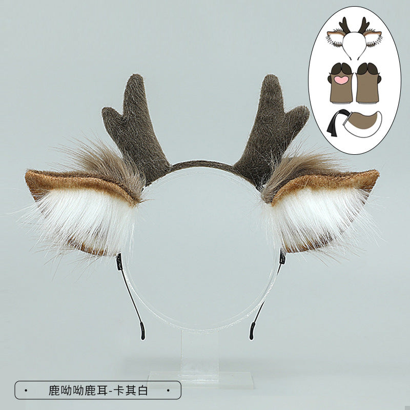 Christmas Antler Headband Cute Plush Deer Ear Headwear cosplay Accessories Handmade Simulated Animal Ear Headband