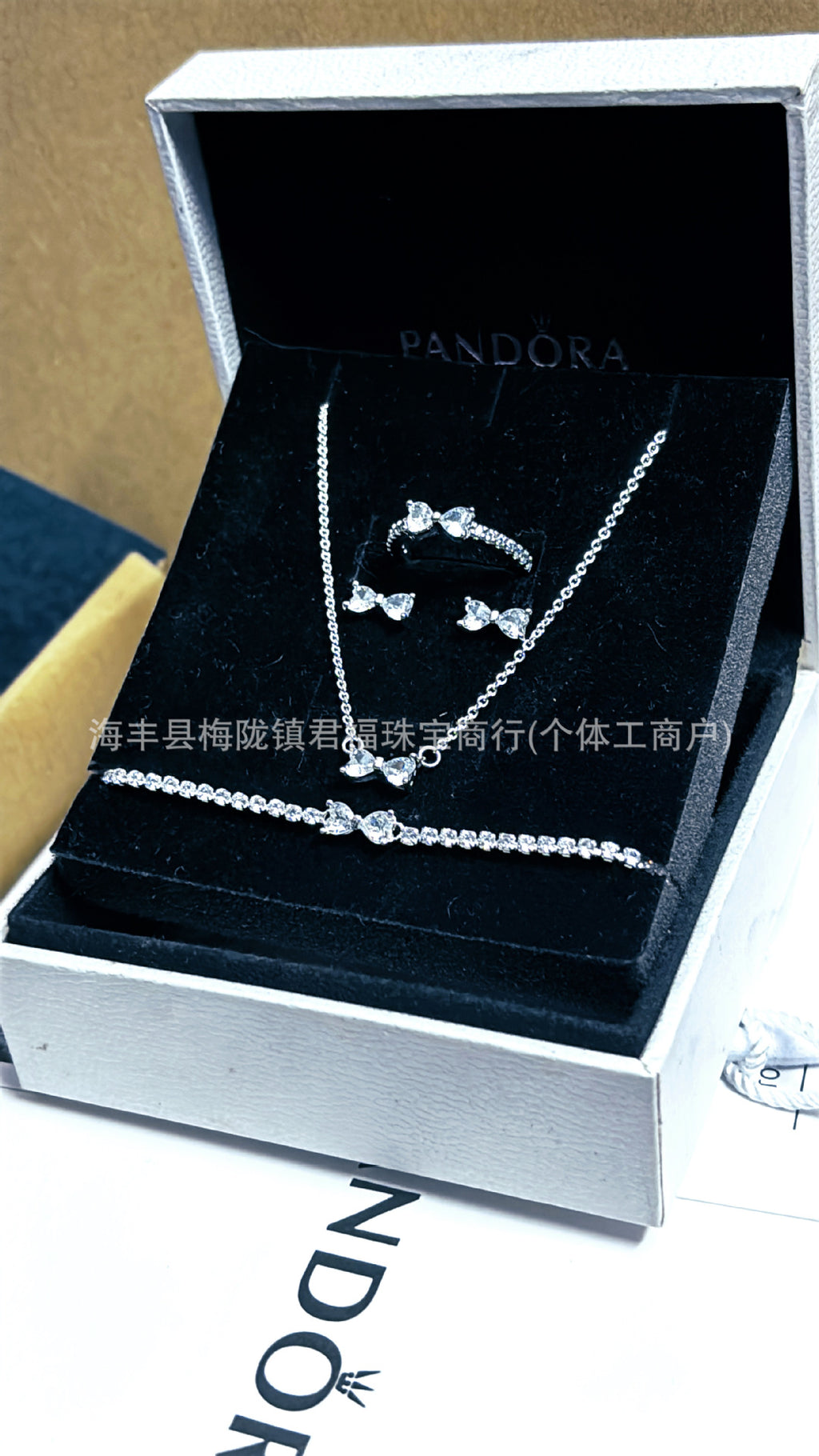 Panjia Silver Plated Hot Selling Product Bow Necklace Ear Stud Ring Bracelet4Set Gift Set Women's All-Matching