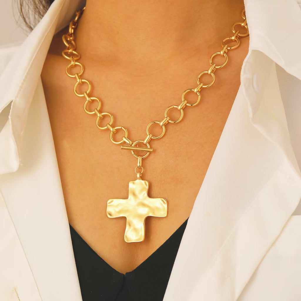 Celebrity Style Decorative Chain Jewelry Personalized Cross Alloy Pendant Necklace  Minimalist Style Clip Simple Internet Celebrity Collarbone Chain for Women