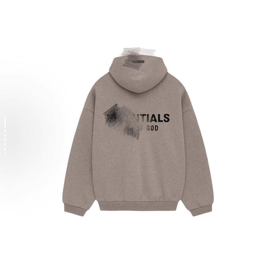 New Essentials Silicone Style Autumn Winter Double Row Letter Print Fleece-Lined Hoodie HOODIE