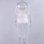 Square Neck Strap Dress Sexy Satin Lace Backless Hip-Mid Skirt Dress