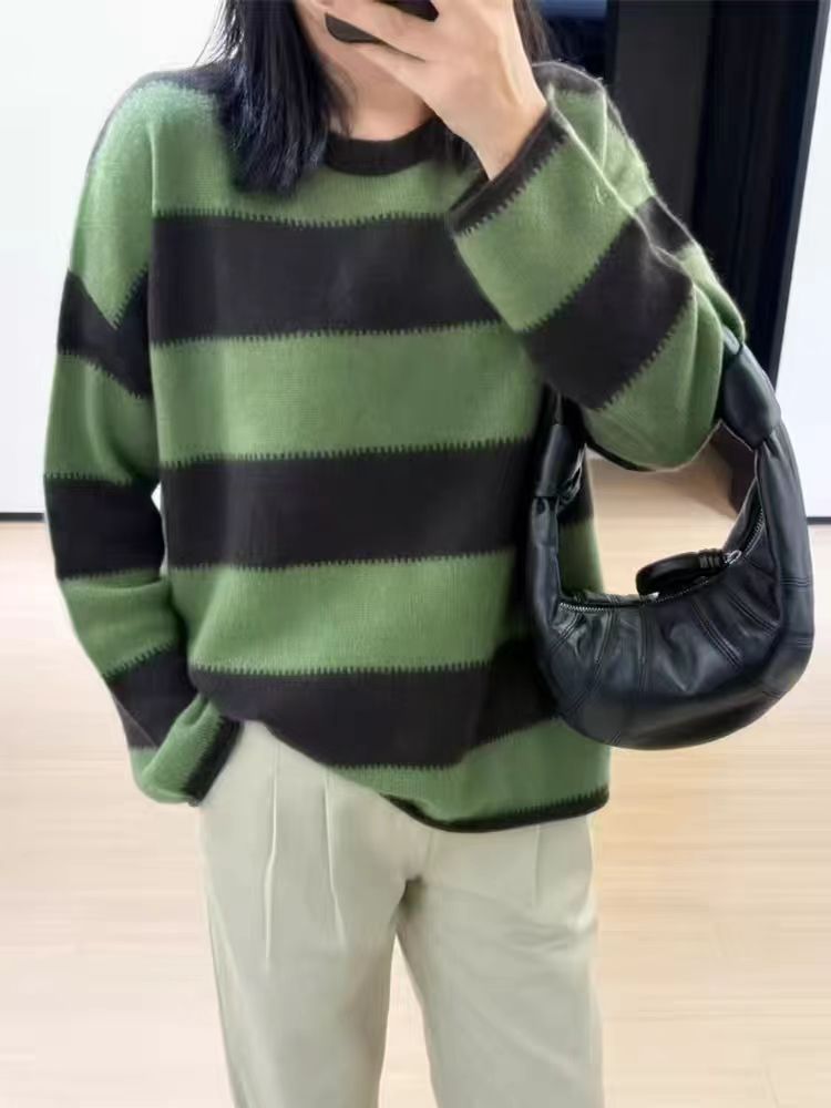 2025Trendy Hot Item100%Australian Pure Wool Sweater Loose Lazy Round Neck Knitted Sweater Autumn Winter Stylish Sweater