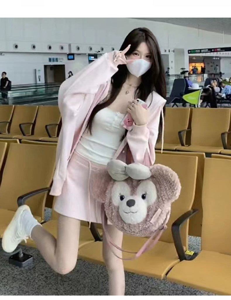 Early Autumn Women's Sweatshirt Jacket2025Spring and Autumn New Style Hooded Loose Casual Cardigan Thin Sports Fleece Top