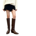 Star Custom Celebrity Cowhide Melad Wide Tube Square Toe Women's Riding Boots with Hidden Heel, Slimming Long Boots, Over-the-Knee Comfortable Boots