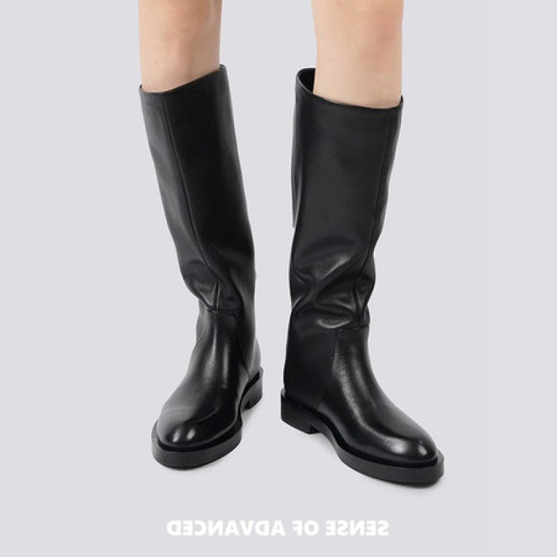 "Traitor" Knee-High Combat Boots - Black Leather Finish