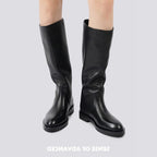 "Traitor" Knee-High Combat Boots - Black Leather Finish