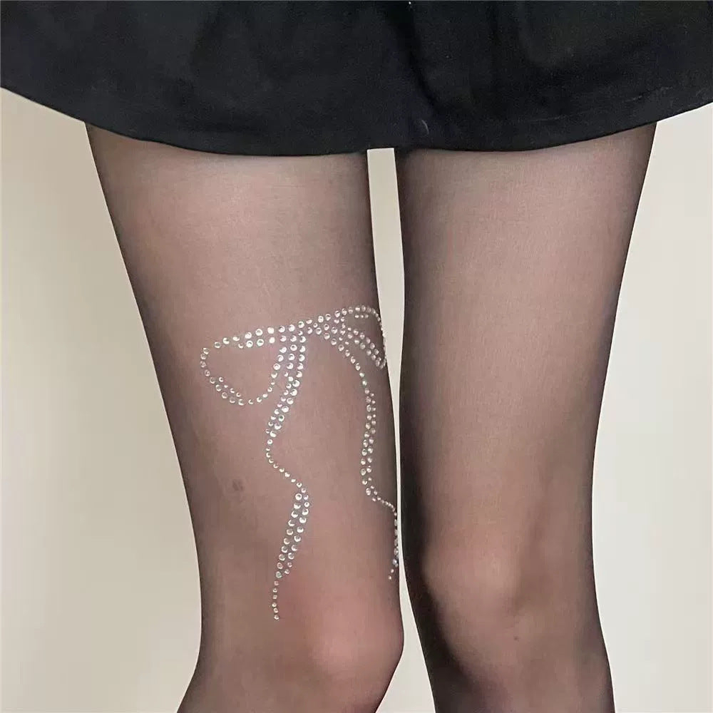 "Teenage Dream" Star Rhinestone Tights - Sheer Sparkle Mesh