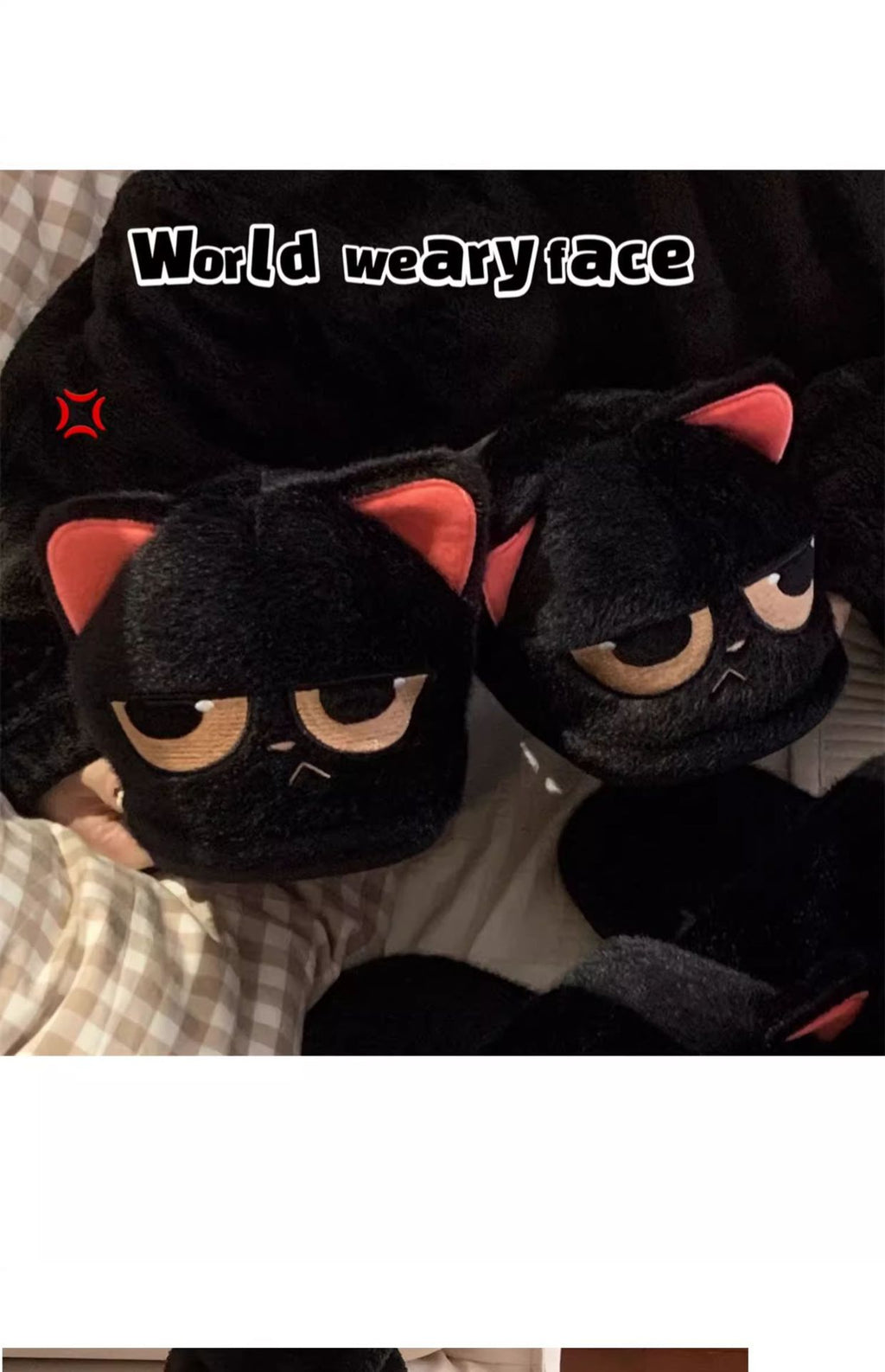 "Mood" Grumpy Cat Plush Slippers - Kawaii Gamer Girl Essential