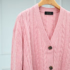 Monet Casual Chic with an Elegant Feel Cable Knit Wool Cashmere Round Neck Long Sleeve Sweater for Women