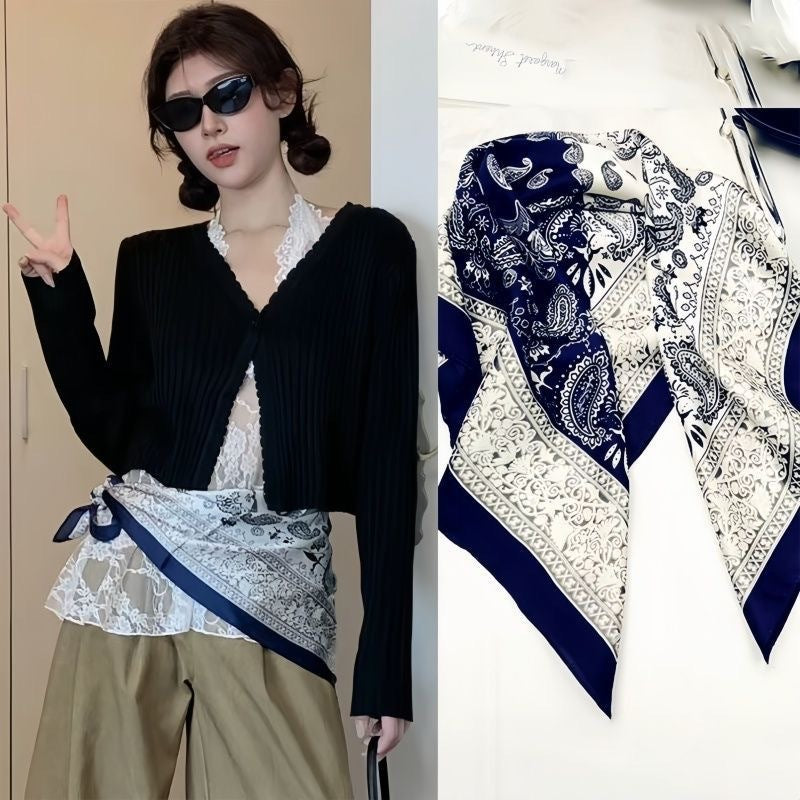Same Style as Stars2025New Paisley Small Cashew Deformed Insect Satin70Silk Scarf Scarf Headscarf Fashion Design Small Water Drop Square Scarf Decoration Matching Headscarf