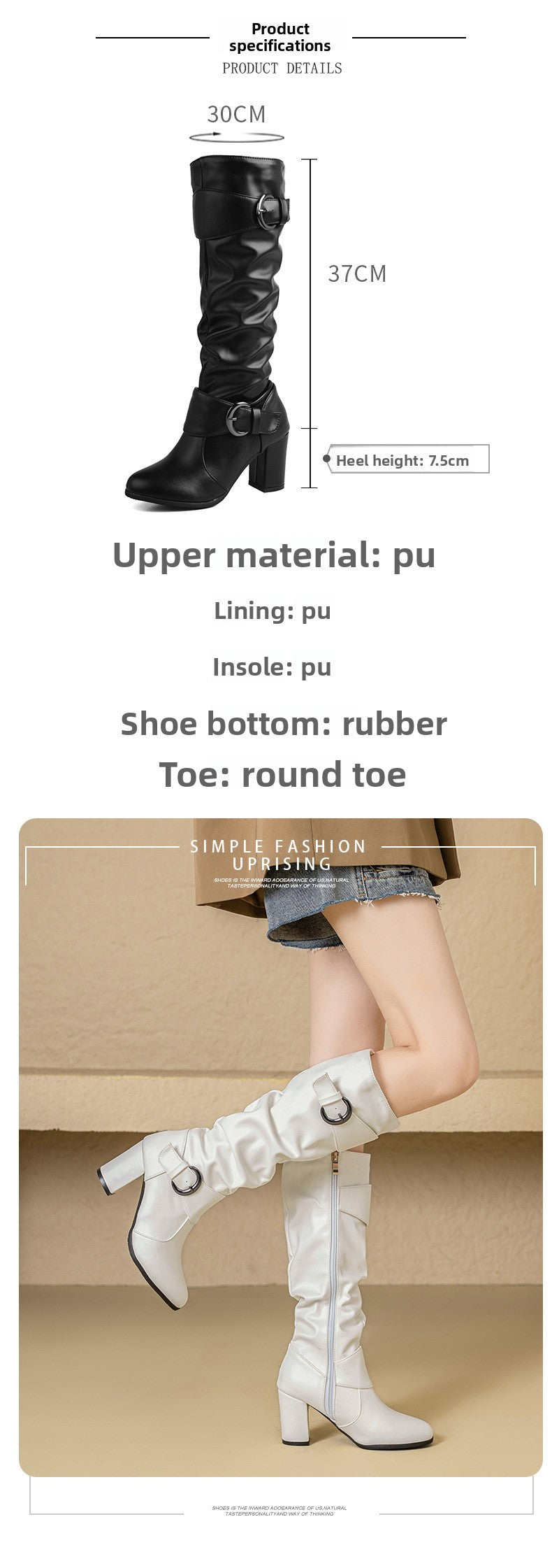 33-52Plus Size Autumn Winter Women's Boots with Belt Buckle, Thick High Heel, Knee-High Long Boots H776