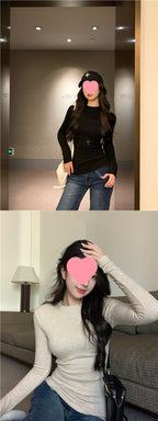 Fleece-Lined Thickened Polar Fleece Autumn Winter Base Shirt Regular Shoulder Round Neck Long Sleeve