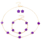 Same Style as Stars2025New Five-leaf Clover Jewelry Set for Women Simple Petal Necklace Five-leaf Flower Bracelet Ring Earrings4Set shipped together for safety