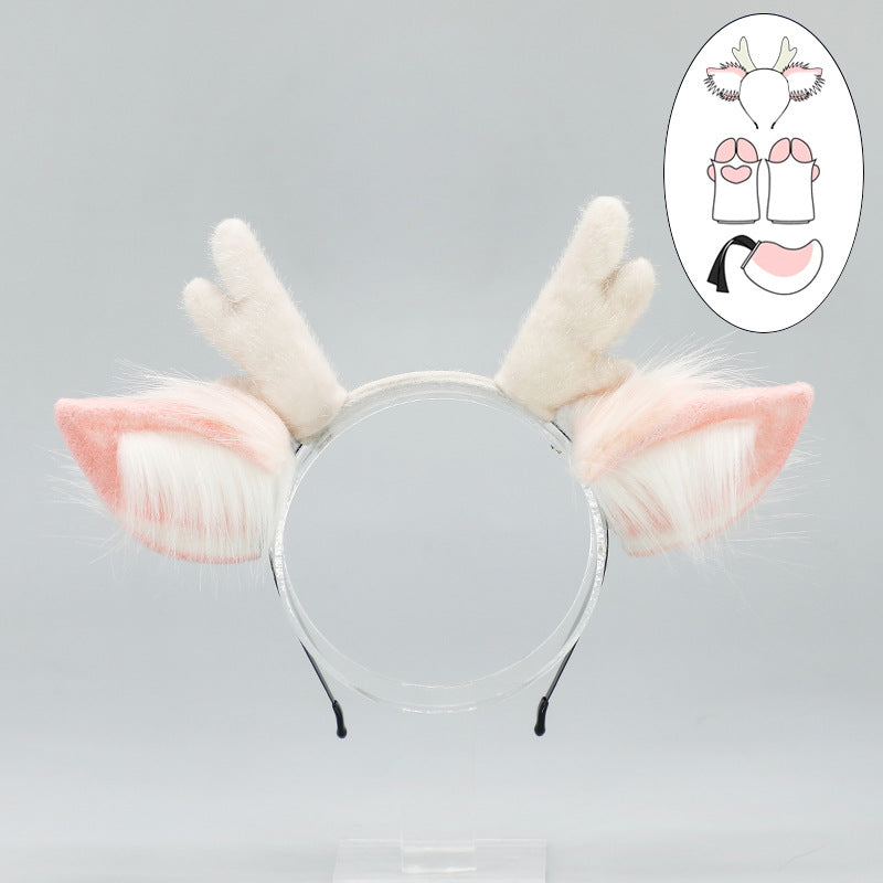 Christmas Antler Headband Cute Plush Deer Ear Headwear cosplay Accessories Handmade Simulated Animal Ear Headband