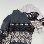 In Stock Korean Niche Trendy Brand Fair Isle Cardigan Coat for Women Loose Lazy Style High Neck Knitted Sweater