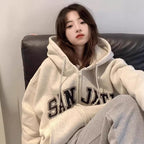 Fleece-Lined Cardigan Hooded Sweatshirt for Women, New Loose Casual Lazy Style for Autumn and Winter, Versatile Outerwear