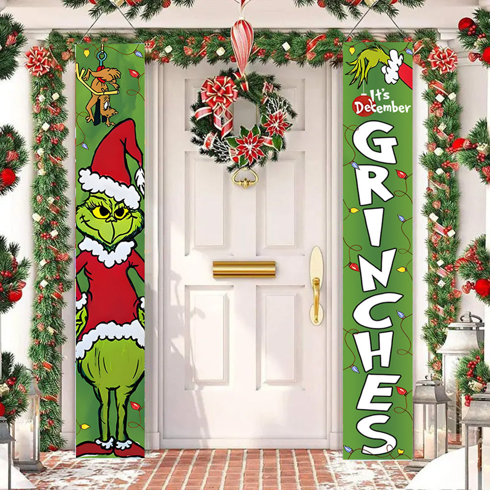 2026New Year Christmas Couplets Santa Claus Soldier Outdoor Decoration Door Curtain Hanging Flag Outdoor European and American