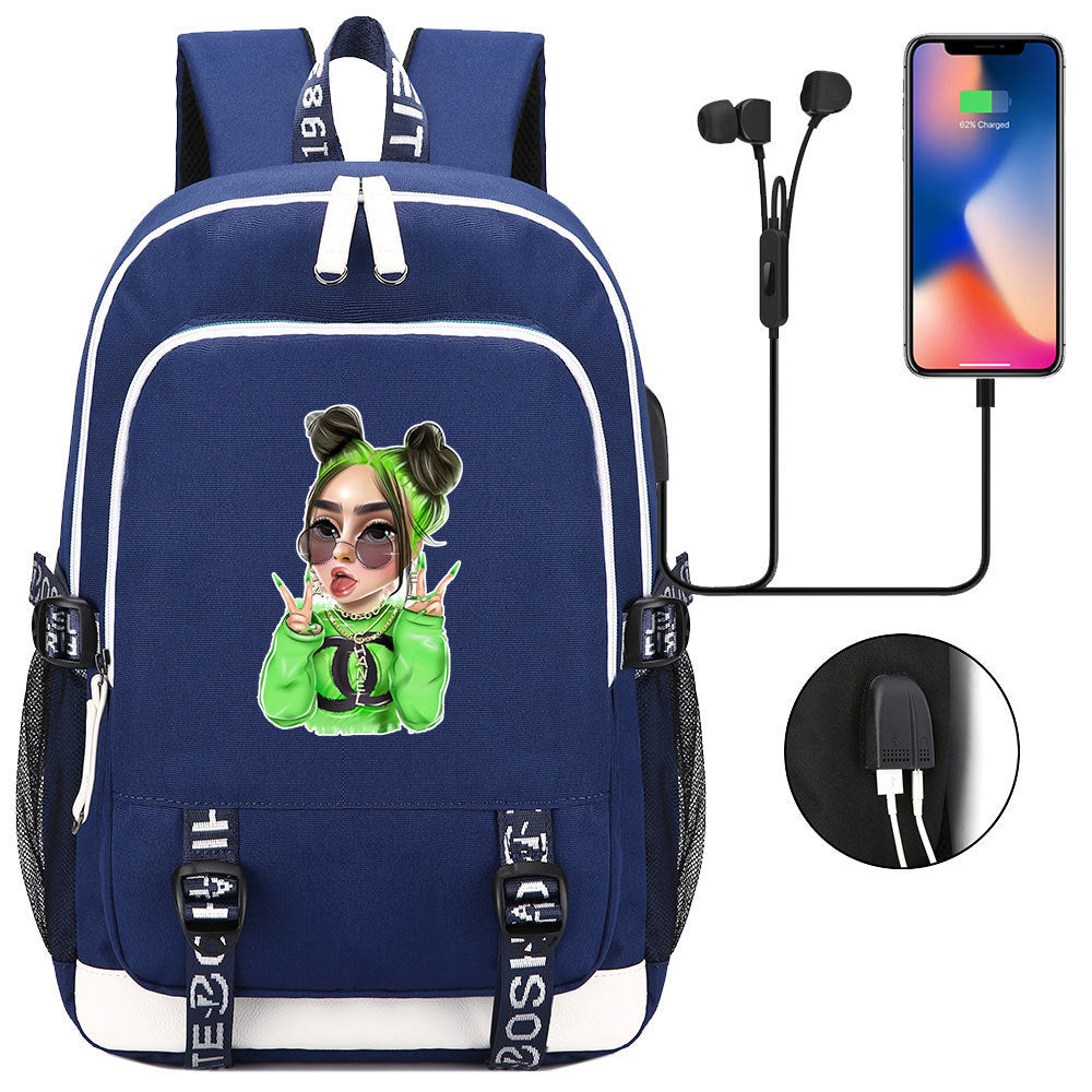 Celebrity Style Trend Billie Teenage Primary and Secondary School Students Schoolbag USB Men's and Women's Casual Backpack