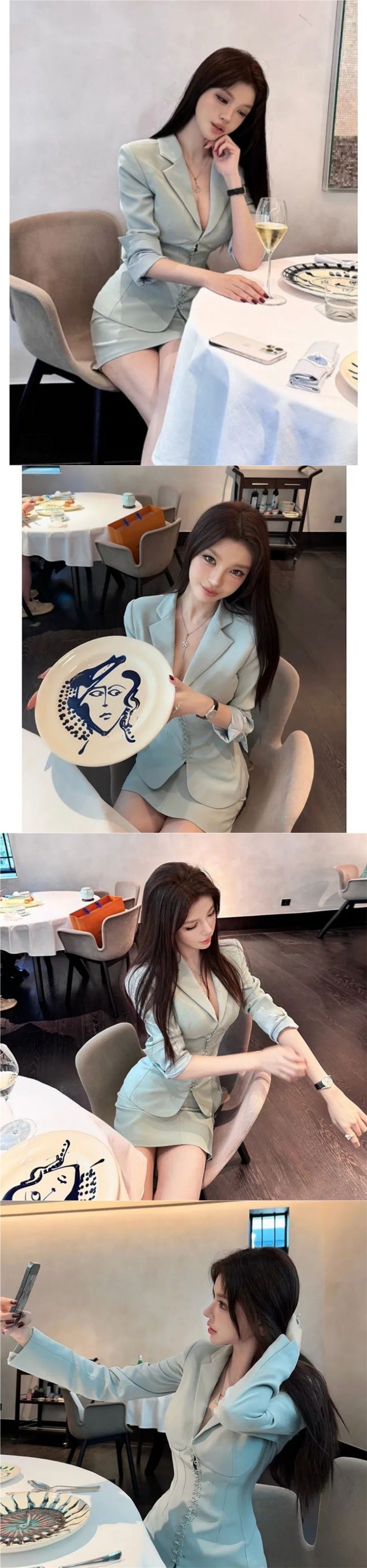 French simplicity OL Style Long Sleeve Small Blazer Waist-Cinching Jacket Women Autumn Winter New Style Bodycon Midi Skirt Two-Piece Set