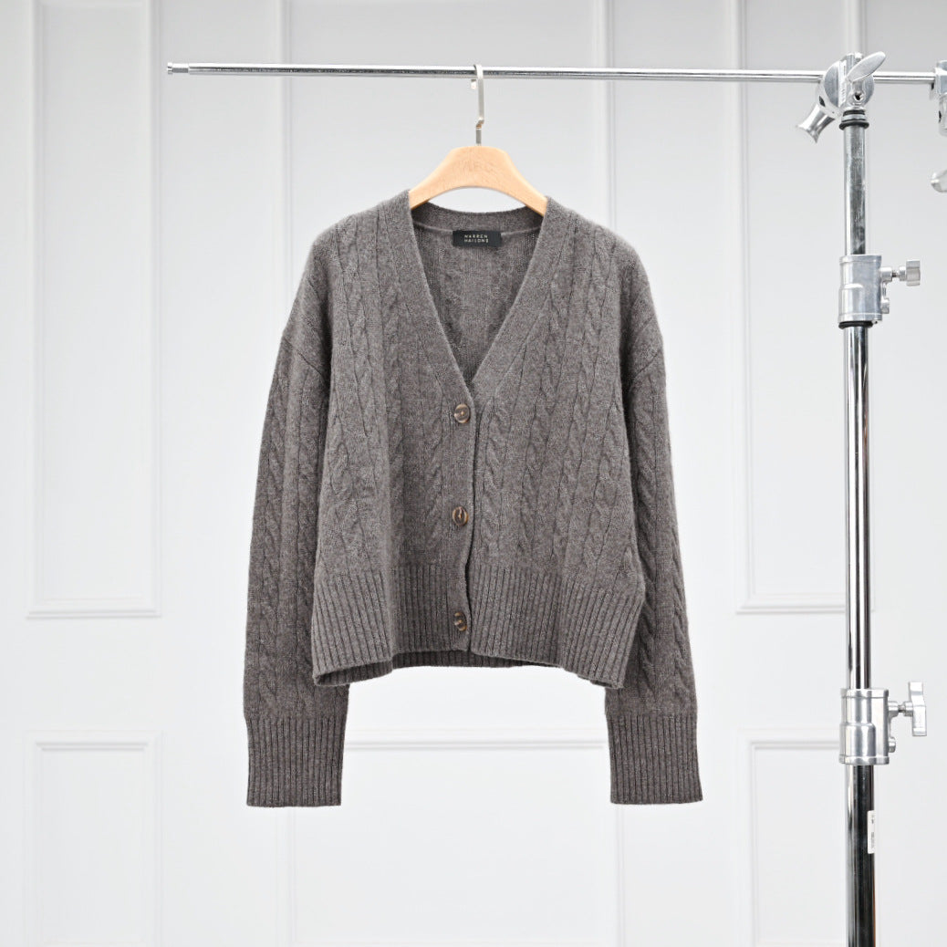 Monet Casual Chic with an Elegant Feel Cable Knit Wool Cashmere Round Neck Long Sleeve Sweater for Women