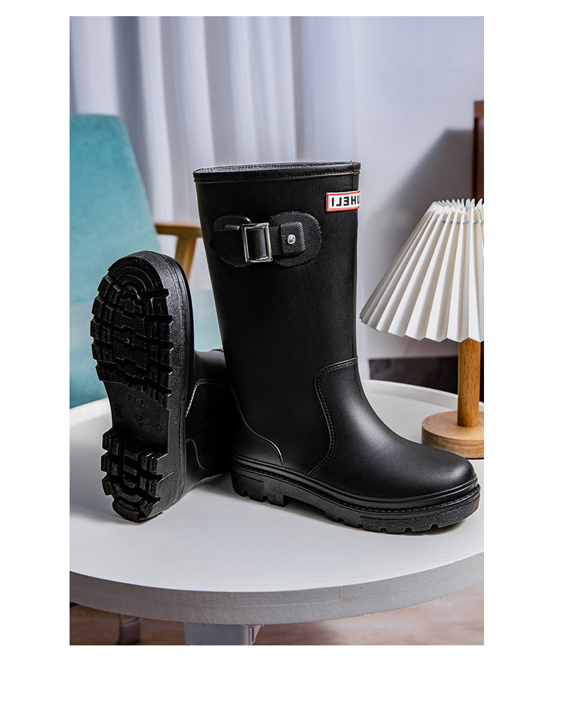 Star Custom Fashion Korean Style Women's High Tube Rain Boots Non-Slip Waterproof Wear-Resistant Long Tube Water Boots Adult Rubber Shoes