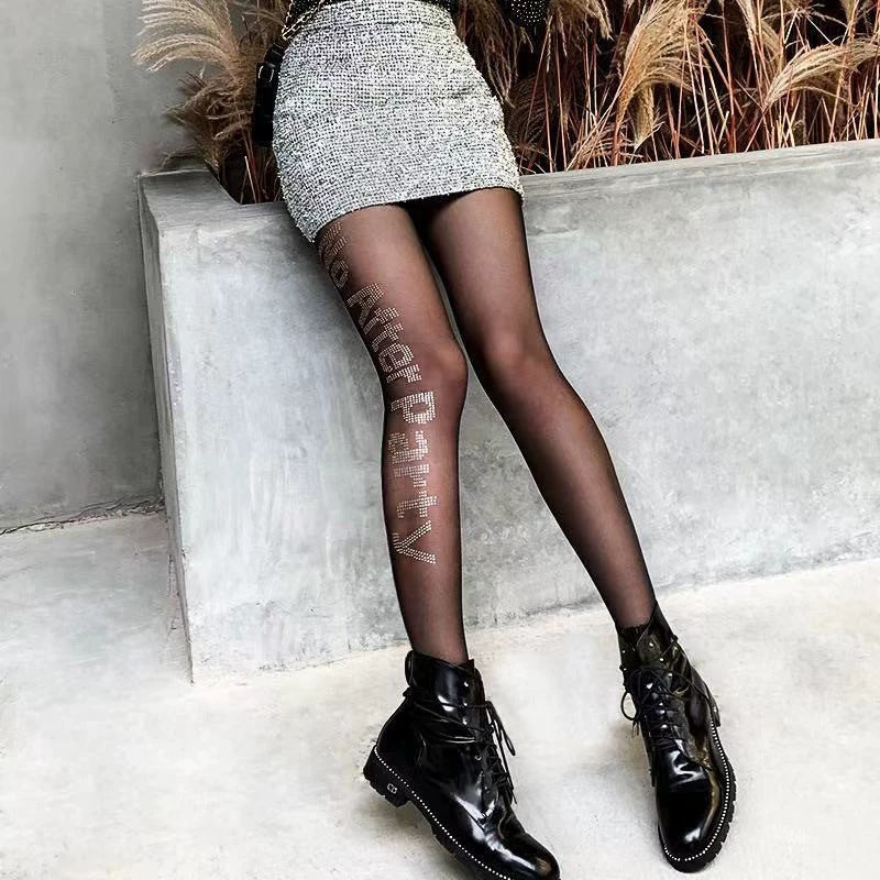 "Teenage Dream" Star Rhinestone Tights - Sheer Sparkle Mesh