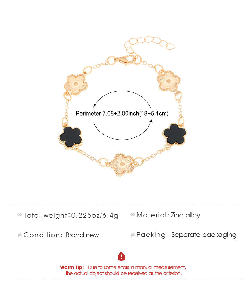 Same Style as Stars2025New Five-leaf Clover Jewelry Set for Women Simple Petal Necklace Five-leaf Flower Bracelet Ring Earrings4Set shipped together for safety