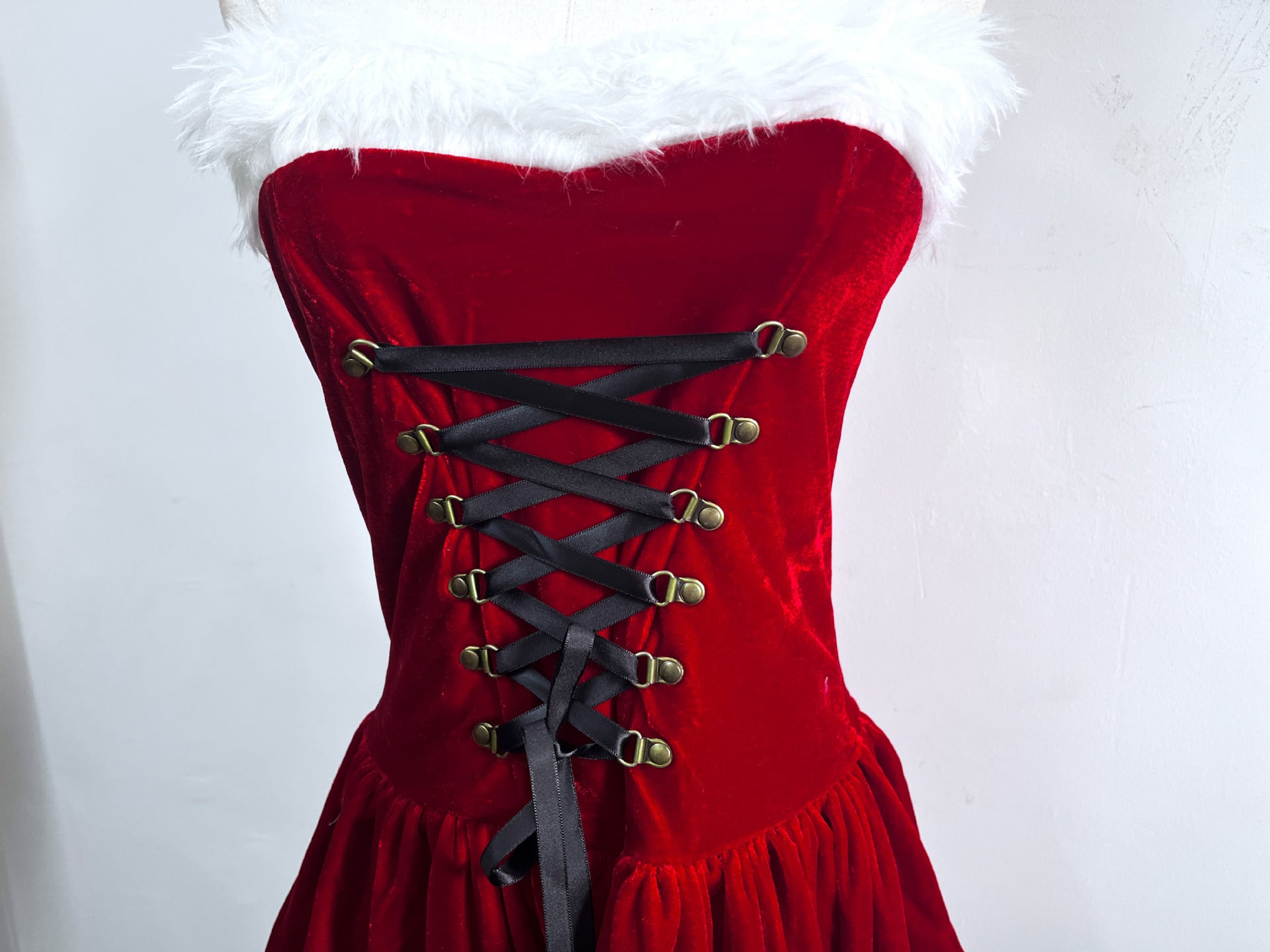 Red Fluffy Christmas Sexy Dress Red Cowboy Hat Pure Desire Set Santa Claus Costume