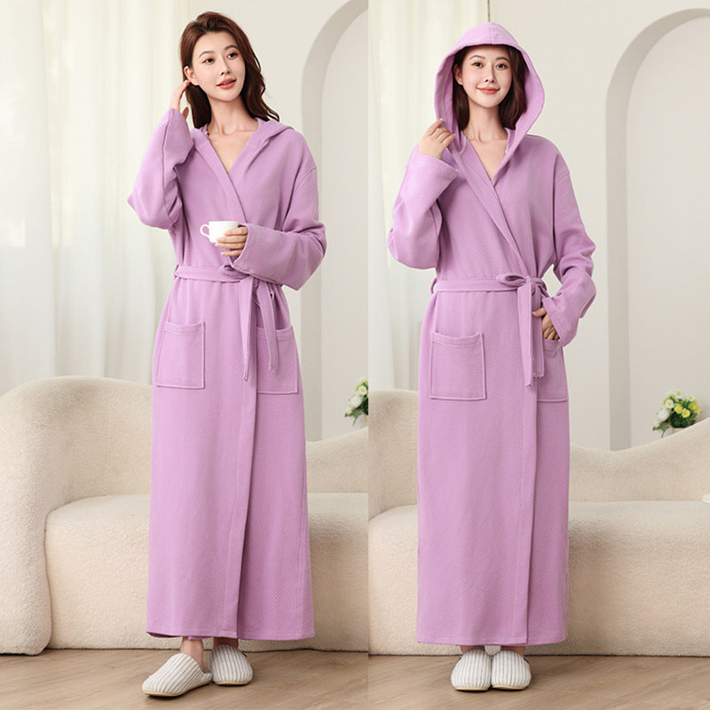 Autumn Winter Long Hooded Bathrobe Hotel Men Women Bathrobe Pajamas Homewear Long Sleeve Cross-Border Amazon One Piece Dropshipping