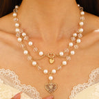 Celebrity Style Jewelry Niche Design Hot Girl Imitation Pearl Tassel Heart Cross Butterfly Versatile Necklace for Women