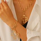 Celebrity Style Decorative Chain Jewelry Personalized Cross Alloy Pendant Necklace  Minimalist Style Clip Simple Internet Celebrity Collarbone Chain for Women