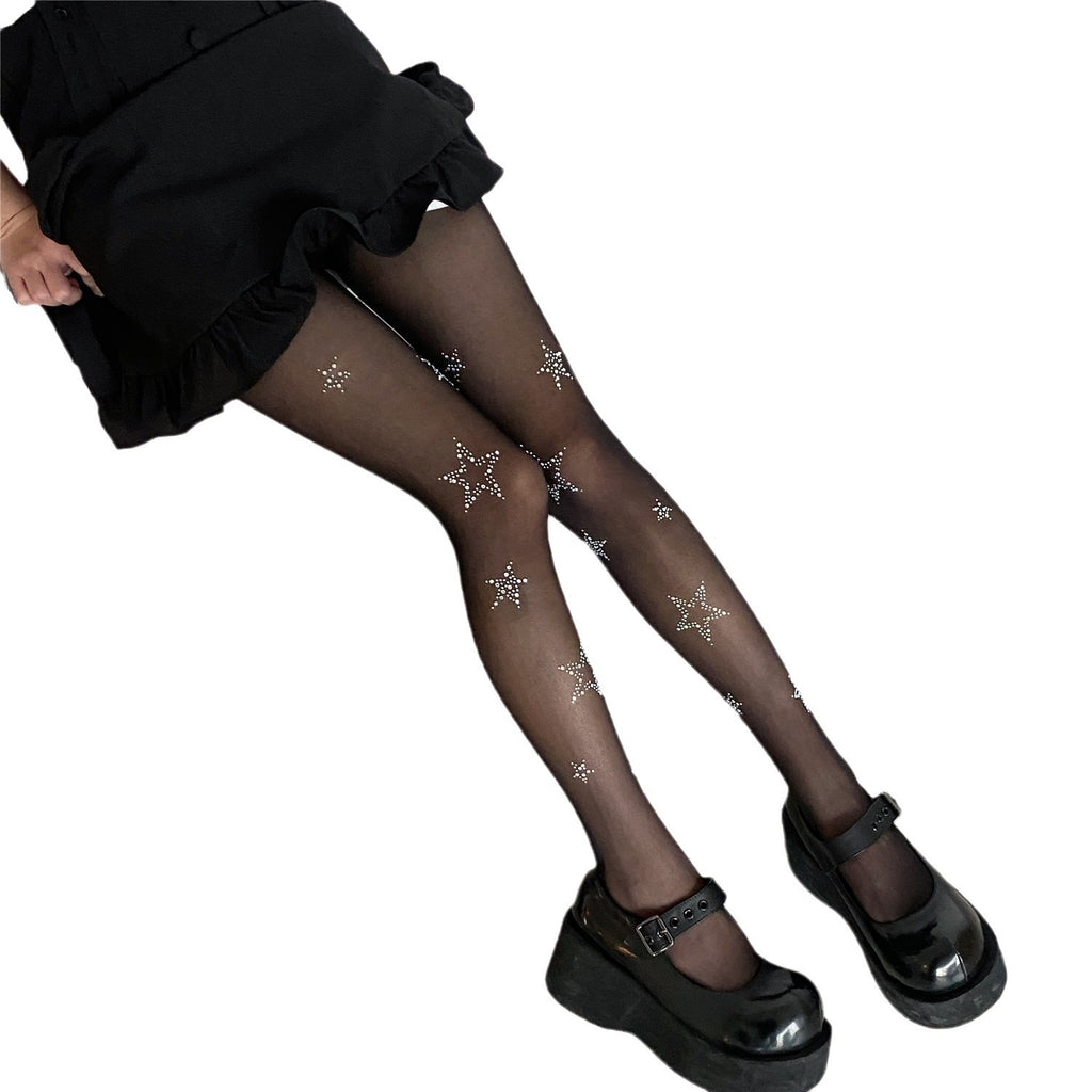 "Teenage Dream" Star Rhinestone Tights - Sheer Sparkle Mesh