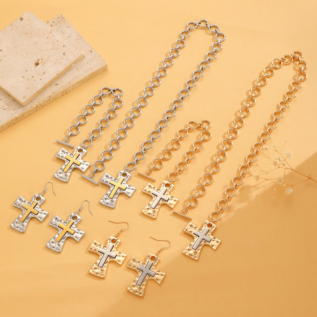 Celebrity Style Decorative Chain Jewelry Personalized Cross Alloy Pendant Necklace  Minimalist Style Clip Simple Internet Celebrity Collarbone Chain for Women