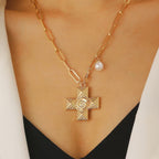 Celebrity Style Decorative Chain Jewelry Personalized Cross Alloy Pendant Necklace  Minimalist Style Clip Simple Internet Celebrity Collarbone Chain for Women