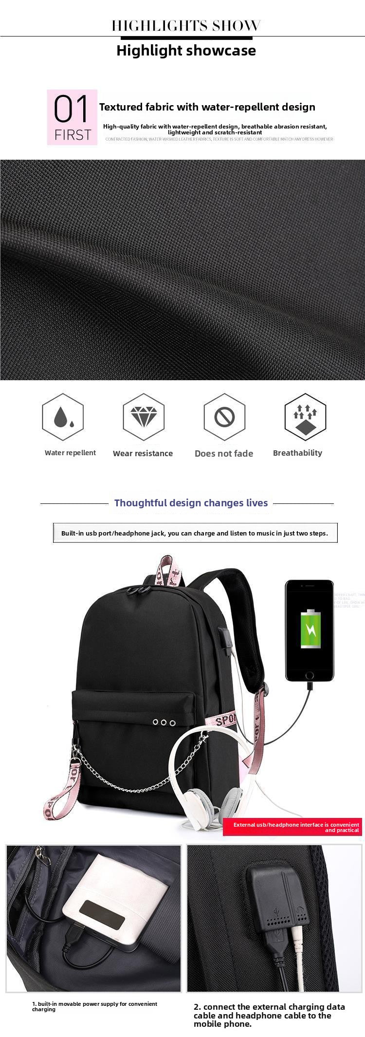 Same Style as Stars Billie Backpack Star l Empty USB Rechargeable Travel Backpack Student School Bag
