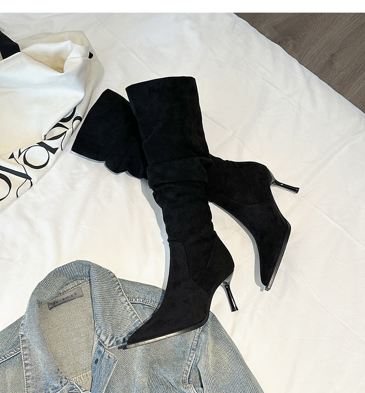9800-1Internet Celebrity Pointed Toe High Heel Boots Over-the-Knee Long Boots for Women Autumn Winter New Suede Thin Heel Long Boots Women's Boots
