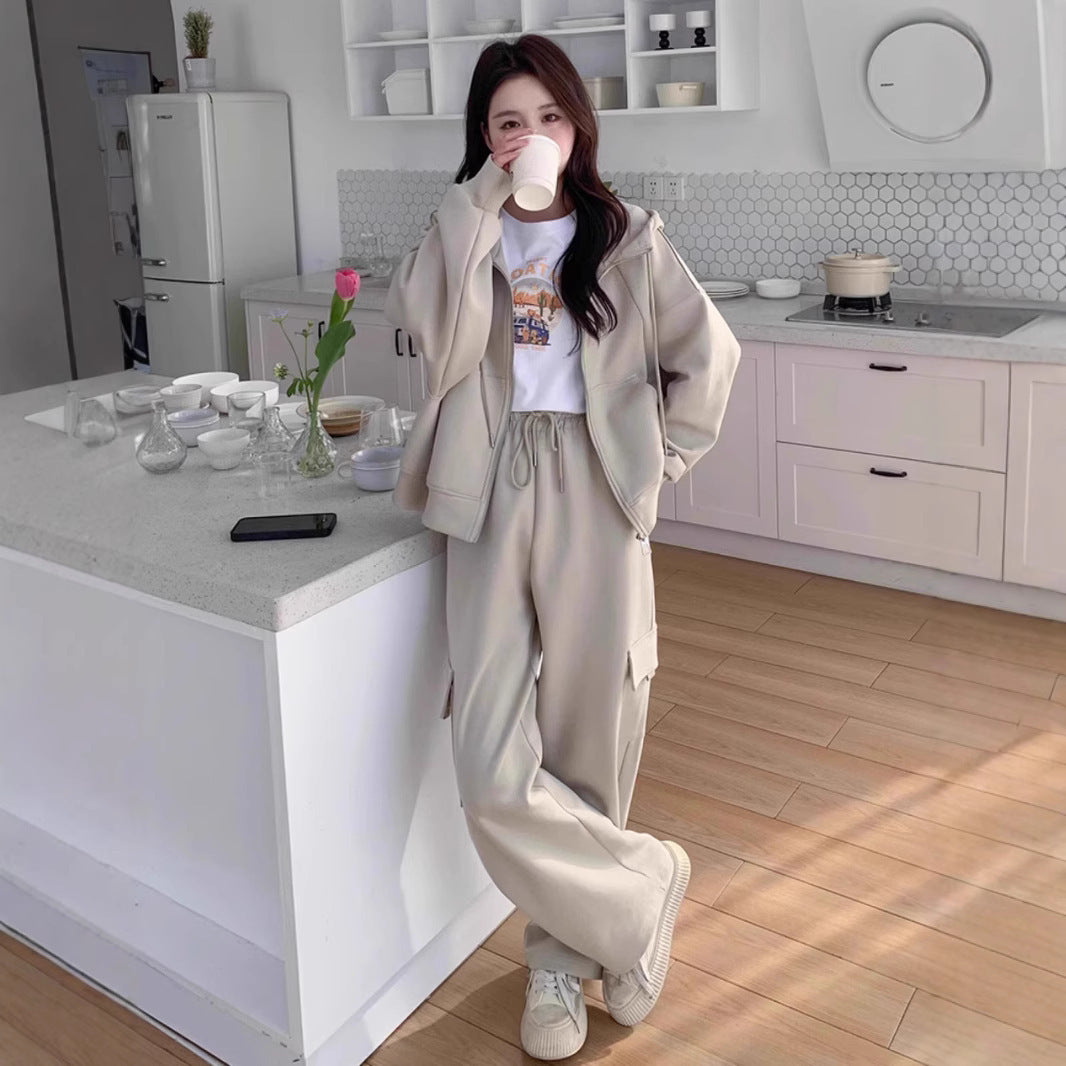 High-End Casual Sports Suit for Women, Autumn and Winter, Petite Workwear Style, Sweatshirt and Sweatpants Two-Piece Set, Early Autumn Complete Set