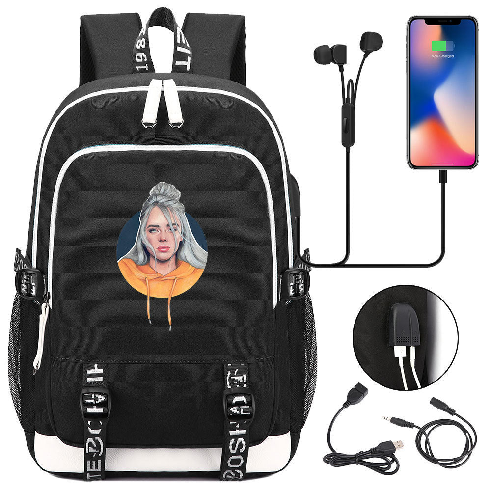Celebrity Style Trend Billie Teenage Primary and Secondary School Students Schoolbag USB Men's and Women's Casual Backpack