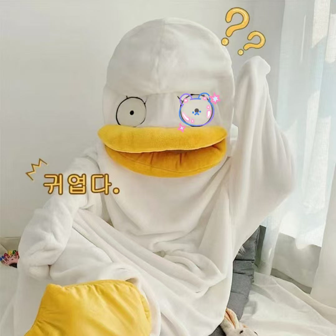 Autumn Winter Little Yellow Chicken One-Piece Pajamas Funny Cute Coral Fleece Couple Robe Unisex Homewear