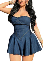 D8699Women's Fashion Sleeveless Tube Top Denim Sexy Hot Girl A Word mini Dress