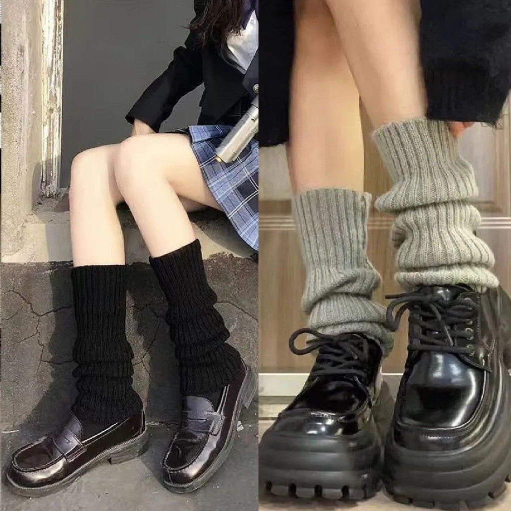 White Knitted Sock Covers Autumn Winter Warm Mid-Calf Socks y2k Harajuku Style Hot Girl Japanese Style jk College Style Slouch Socks for Women.