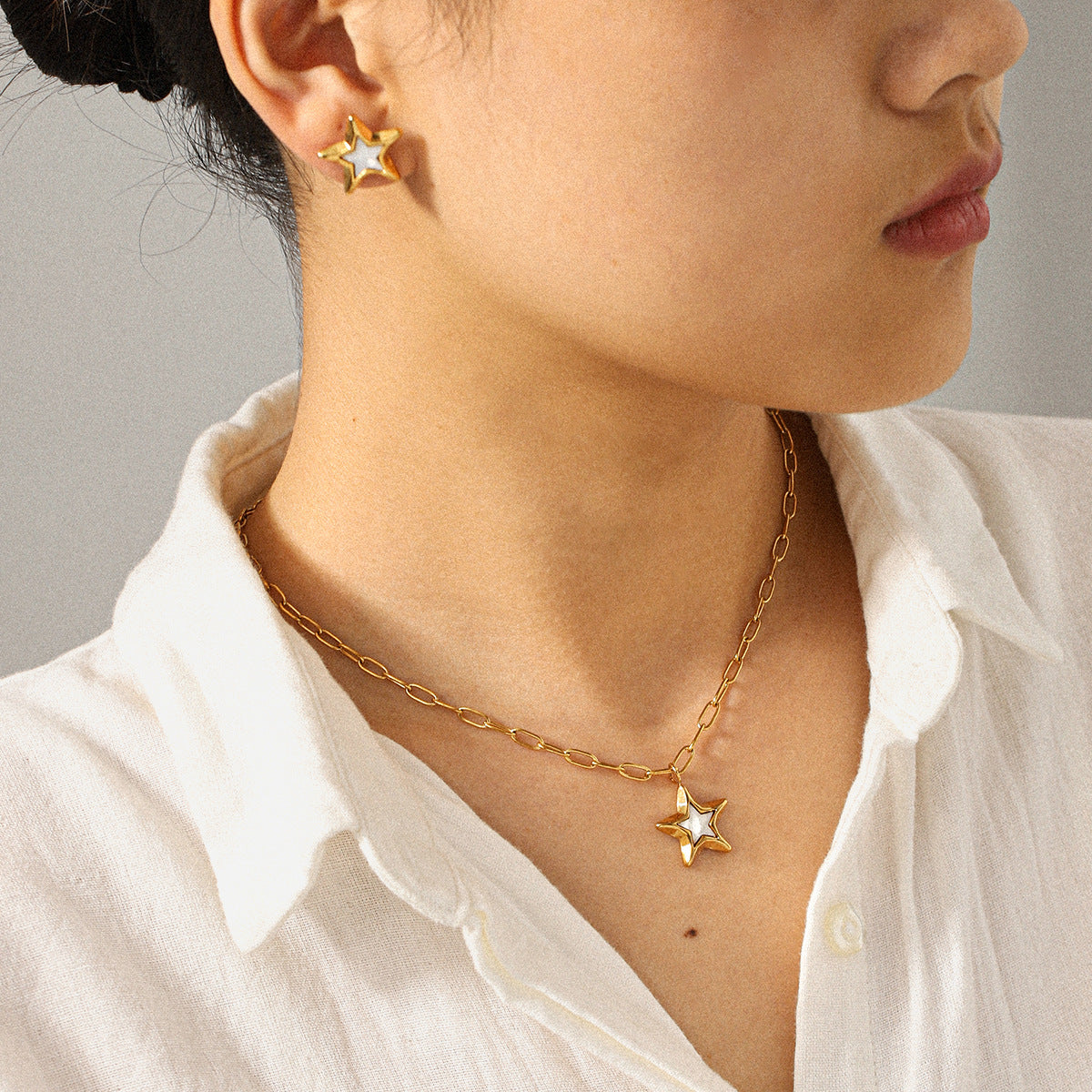 Star Custom Oil Drop Star Earrings Stainless Steel Pentagram Necklace for Women Unique Design Non-Fading Jewelry Versatile